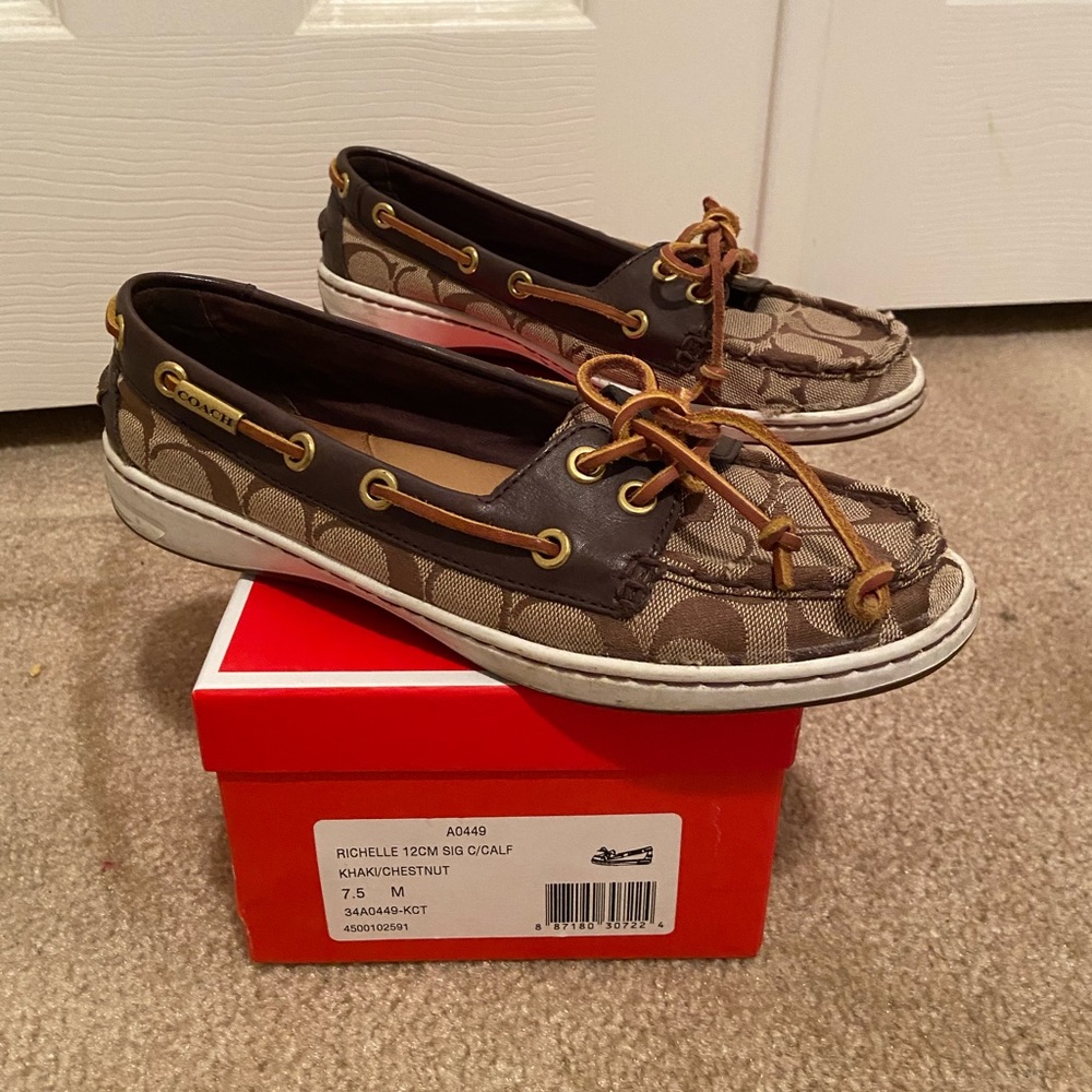 Coach Signature khaki Boat shoes size 7.5